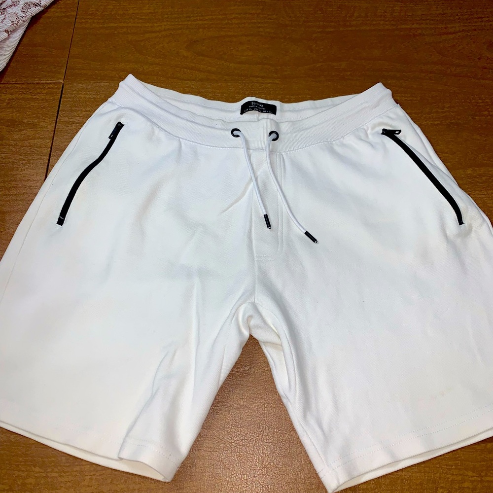 MENS Bershka White & Beige Athletic Shorts with Elastic Waistband Size XL